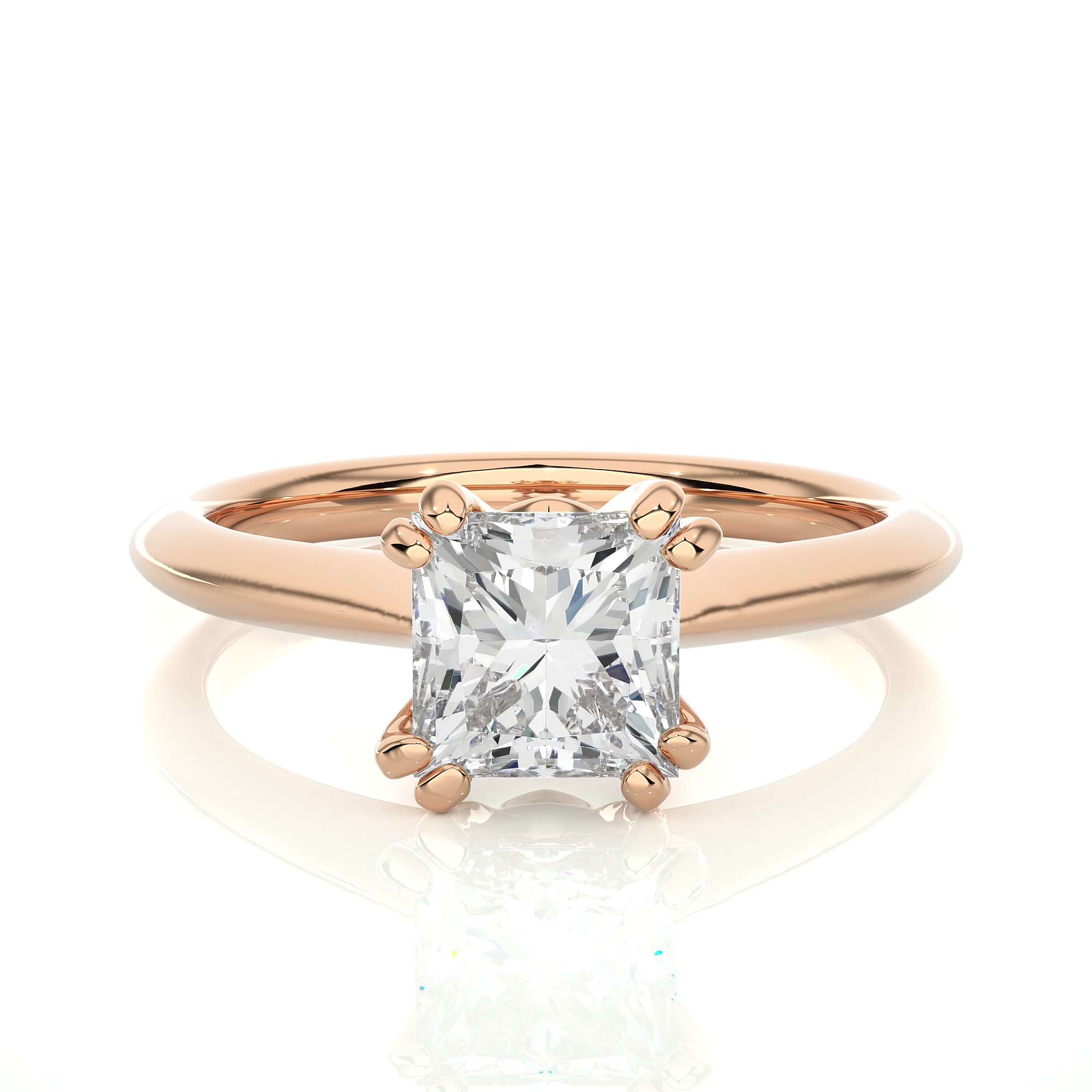 anillos de compromiso de corte princesa en oro blanco y rosa