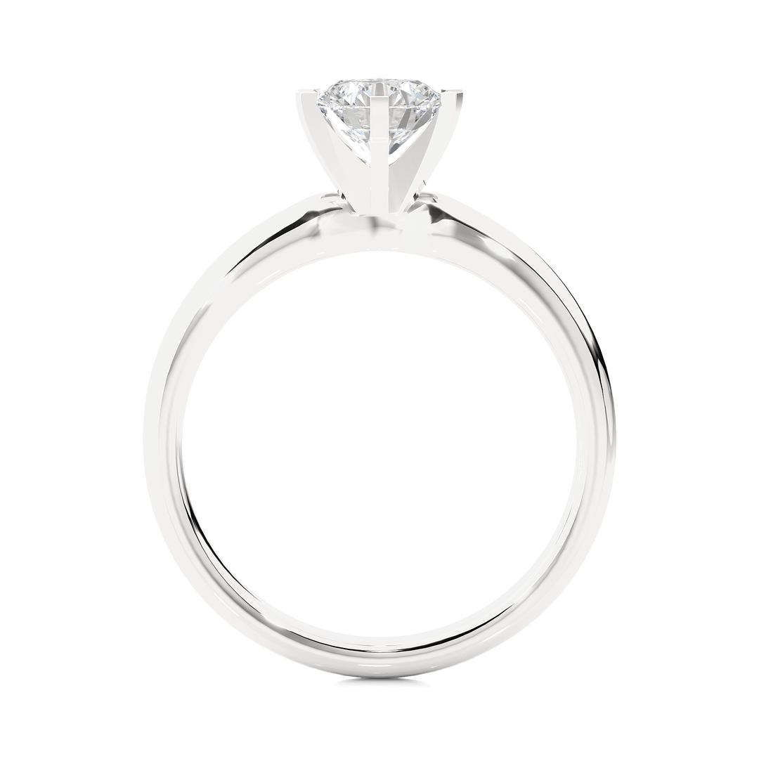 Side profile of 1.50 Carat Round Cut Moissanite Solitaire Engagement Ring In White Gold, highlighting the prong setting.