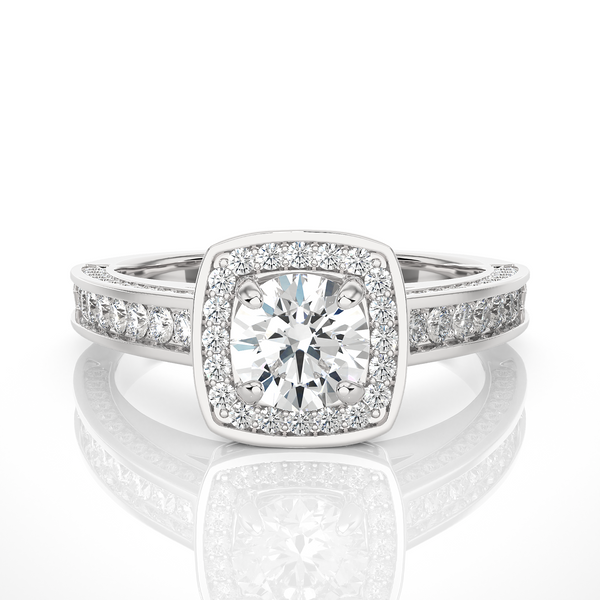 1.50 Carat Round Moissanite Hidden Halo Engagement Ring In White Gold