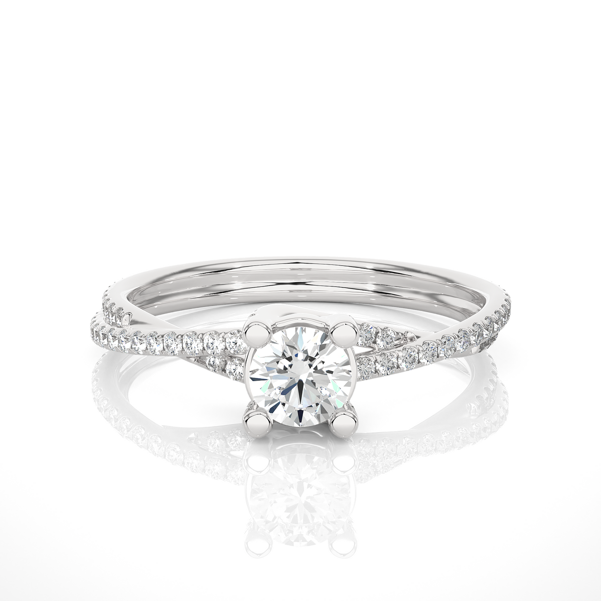 1 carat round moissanite twisted solitaire ring in silver