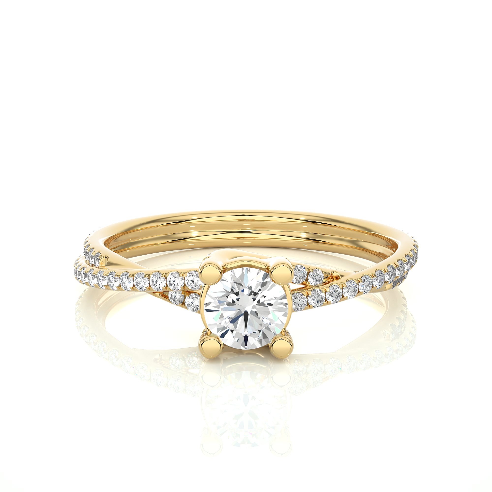Bague solitaire torsadée en or jaune avec moissanite ronde de carat