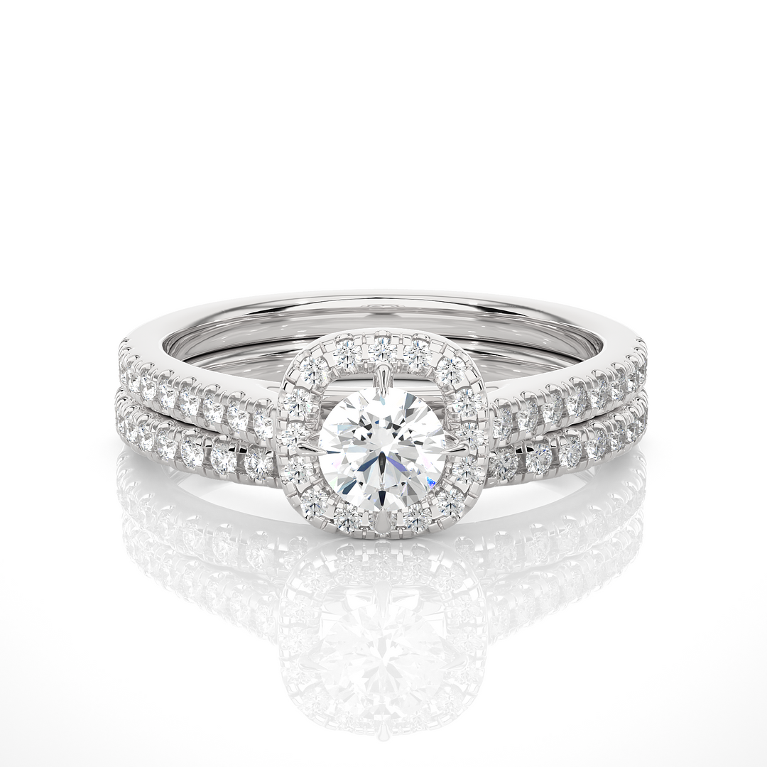 1.50 Carat Halo Moissanite Bridal Set With Accents in Yellow Gold