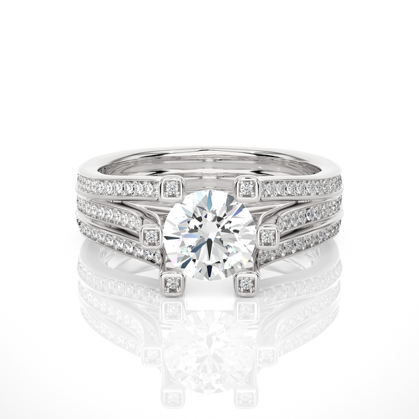 1.50 Ct Moissanite Three Row Split Shank Engagement Ring In White Gold
