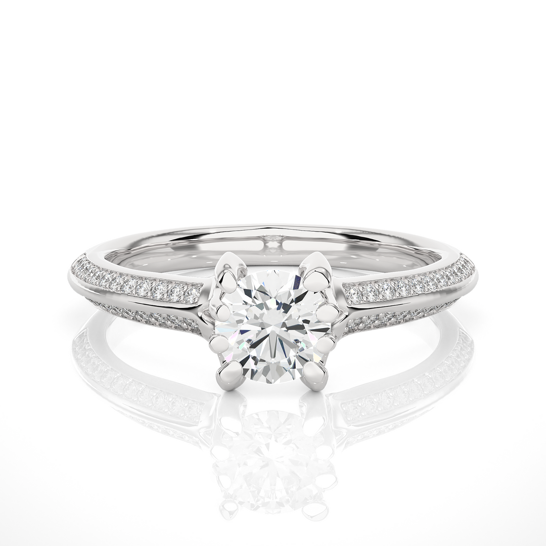 1 Ct Round Cut Moissanite Two Row Accent Engagement Ring In White Gold