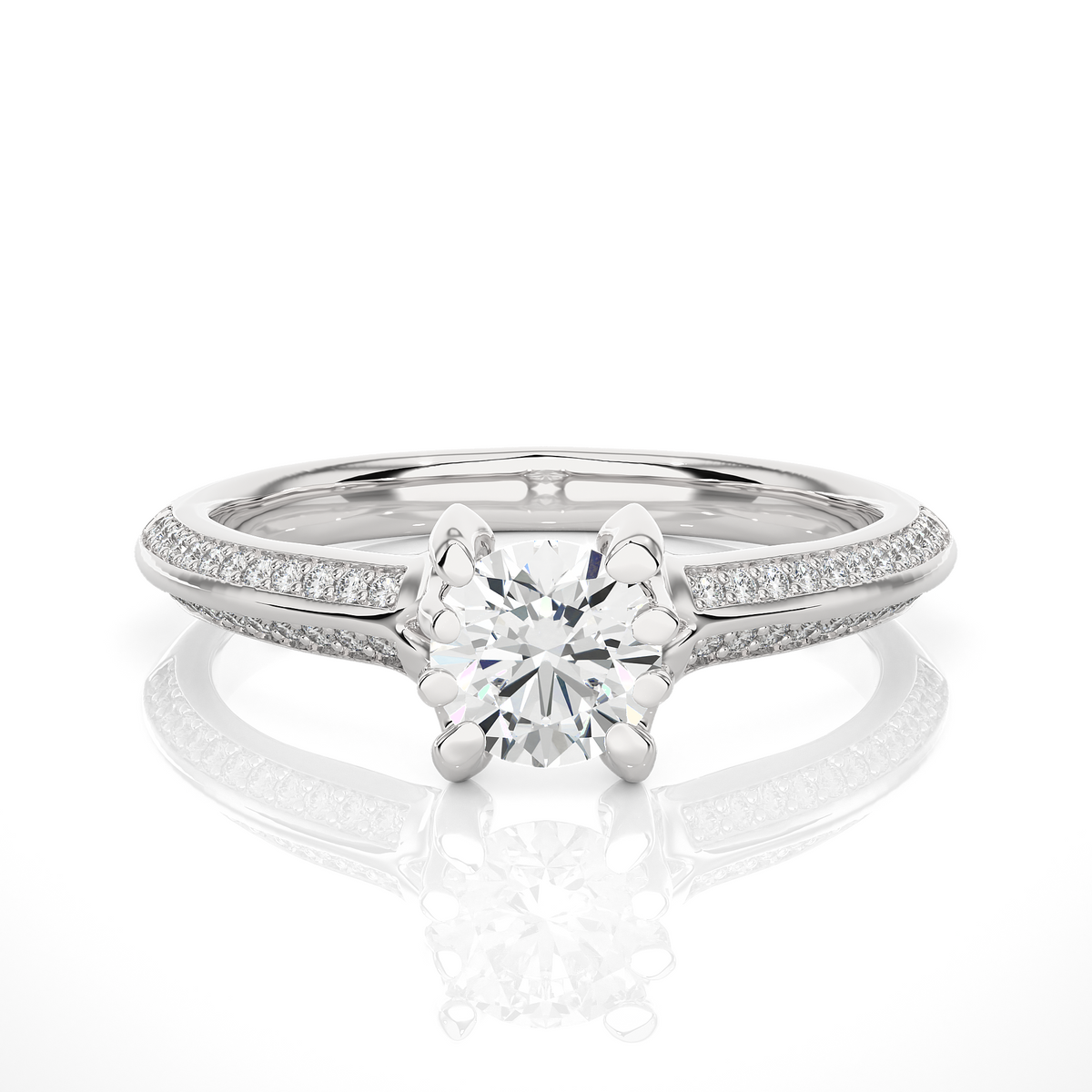 1 ct round cut moissanite two row accent engagement ring in white gold