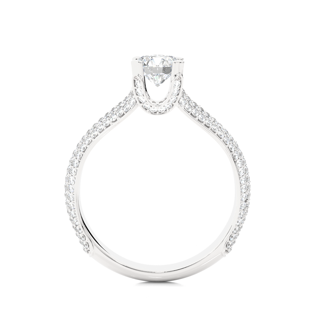 Side profile of 1.50 Ct Round Moissanite Split Shank Engagement Ring In White Gold, highlighting the prong setting.