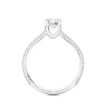 Load image into Gallery viewer, Side profile of 1.50 Ct Round Moissanite Split Shank Engagement Ring In White Gold, highlighting the prong setting.
