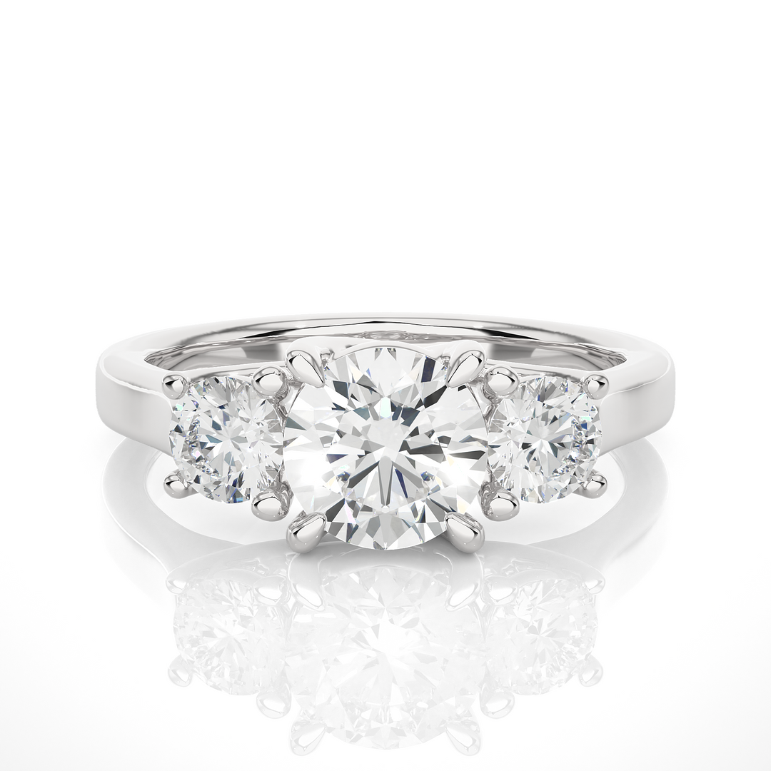 2 Ct Round Moissanite Three Stone Engagement Ring in White Gold