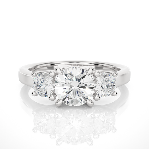 2 Ct Round Moissanite Three Stone Engagement Ring in White Gold
