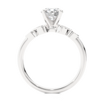 Load image into Gallery viewer, Side profile of Front view of 1.50 Ct Round cut Moissanite Five Stone Engagement Ring In White Gold, highlighting the brilliant center moissanite stone., highlighting the prong setting.
