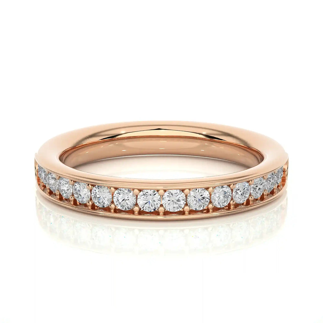1.90 Mm Pave Set Round Moissanite Wedding Band In Rose Gold