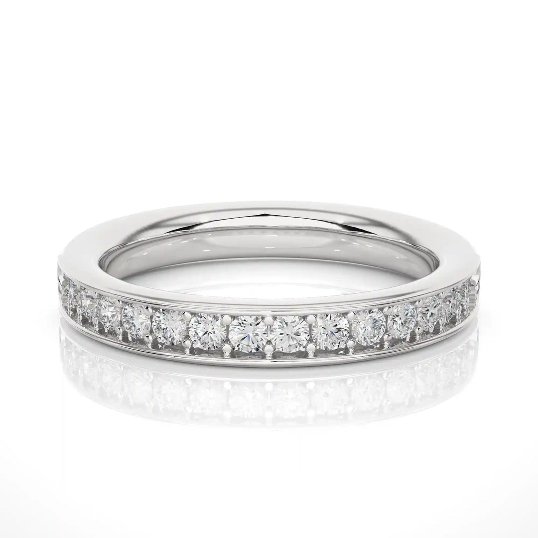1.90 Mm Pave Set Round Moissanite Wedding Band In White Gold