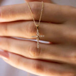 Load image into Gallery viewer, 0.75 Ct Round Cut Moissanite Cross Pendant in Yellow Gold for Women's

