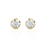 Load image into Gallery viewer, Front view of 1 Carat Bezel Setting Moissanite Stud Earrings in Yellow Gold, showing sparkle and smooth edges.
