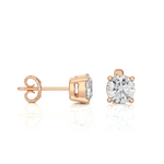 Load image into Gallery viewer, Side view of 1 Carat Four Prong Round Cut Moissanite Stud Earrings in Rose Gold, highlighting prong height and earring profile.
