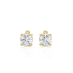 Load image into Gallery viewer, Front view of 1 Carat Four Prong Round Cut Moissanite Stud Earrings in Yellow Gold, with classic four-prong setting.
