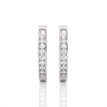 Load image into Gallery viewer, Front View of 1 Carat Round Moissanite Channel Set Hoop Earrings In Silver, shown from the front for full sparkle.
