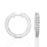 Load image into Gallery viewer, Side profile of 1 Carat Round Moissanite Channel Set Hoop Earrings In Silver, highlighting the slim, elegant design.
