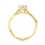 Load image into Gallery viewer, Side profile of 1 Carat Round Moissanite Solitaire Engagement Ring In Yellow Gold, highlighting the prong setting.
