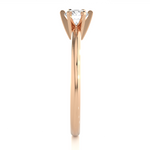 Load image into Gallery viewer, Side profile of 1 Carat Six Prong Solitaire Moissanite Ring in Rose Gold, highlighting the prong setting.
