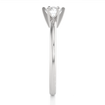 Load image into Gallery viewer, Side profile of 1 Carat Six Prong Solitaire Moissanite Ring in White Gold, highlighting the prong setting.
