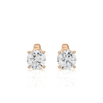 Load image into Gallery viewer, Front view of 1 Ct Basket Set Moissanite Stud Earrings In Rose Gold, with classic four-prong setting. with a classic four-prong setting.
