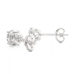 Load image into Gallery viewer, Angled view of 1 Ct Basket Set Moissanite Stud Earrings In Sterling Silver, showing depth and radiant sparkle.
