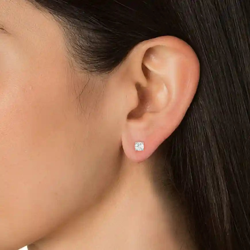 Modal view of 1 Ct Basket Set Moissanite Stud Earrings In Sterling Silver, basket setting, showing sparkle and detail.