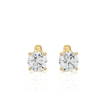 Load image into Gallery viewer, Front view of 1 Ct Basket Set Moissanite Stud Earrings In Yellow Gold, with classic four-prong setting. with a classic four-prong setting.
