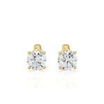 Load image into Gallery viewer, Front view of 1 Ct Basket Set Moissanite Stud Earrings In Yellow Gold, with classic four-prong setting. With a classic four-prong setting.
