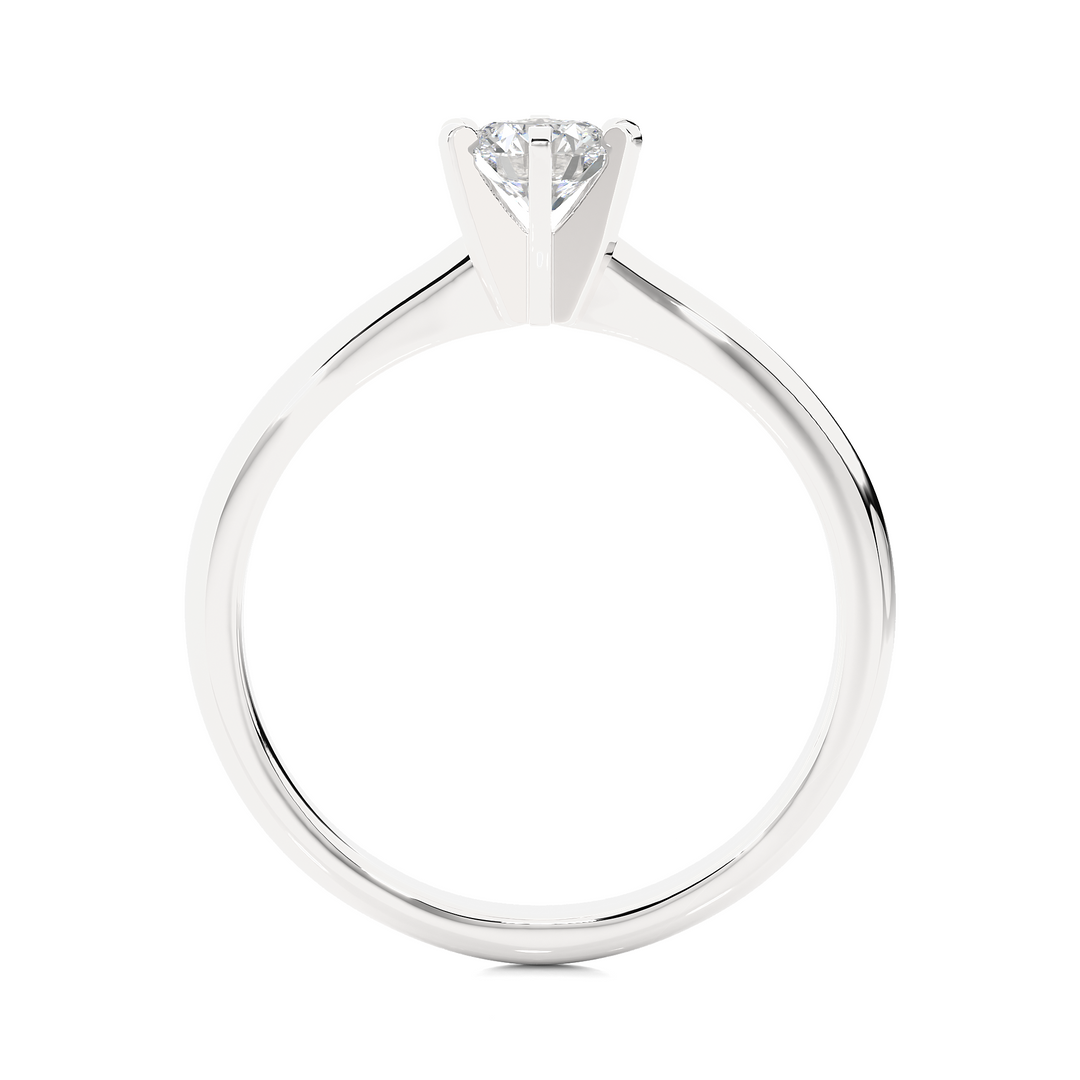 Side profile of 1 Ct Round Cut Six Prong Solitaire Moissanite Ring in Silver, highlighting the prong setting.