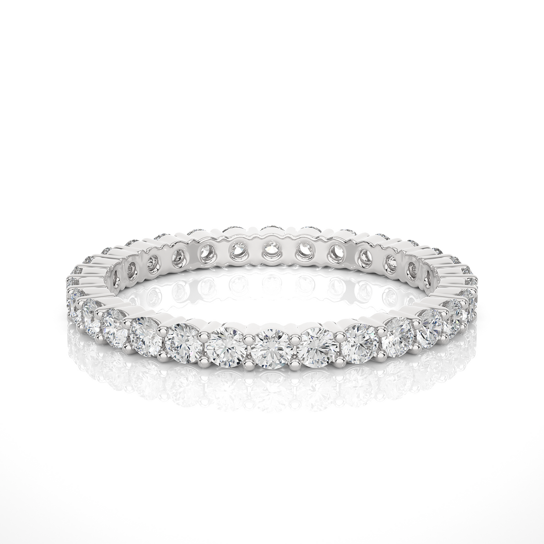 2.00 Mm Round Moissanite Shared Prong Eternity Band In White Gold
