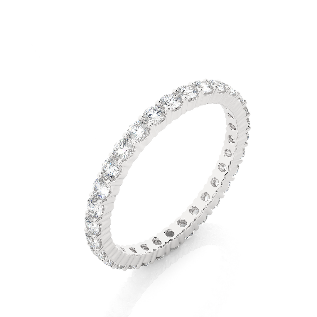 2.00 Mm Round Moissanite Shared Prong Eternity Band In White Gold