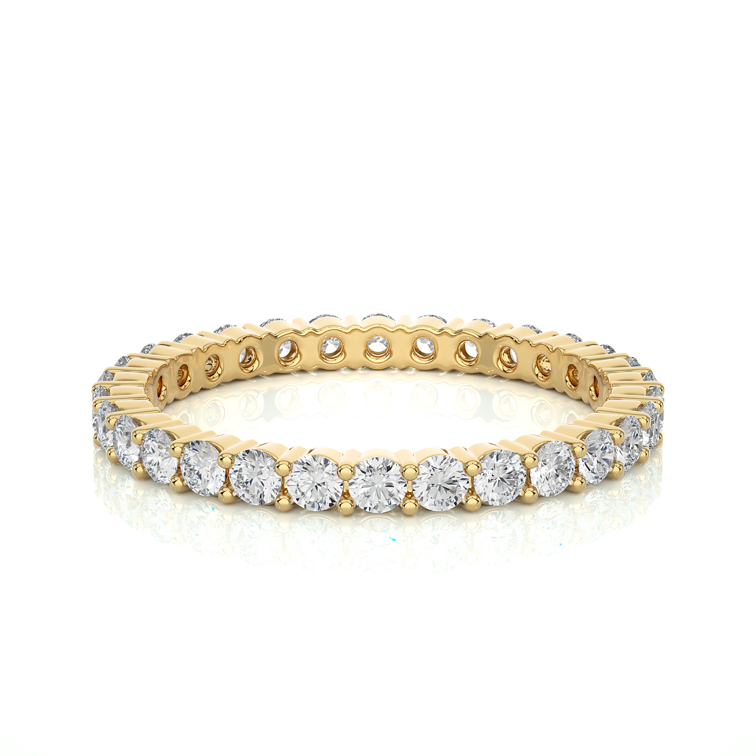 2.00 Mm Round Moissanite Shared Prong Eternity Band In Yellow Gold