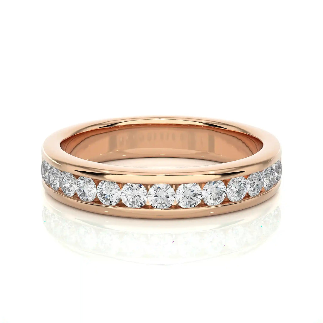 2.20 Mm Channel Set Pave Round Moissanite Wedding Band In Rose Gold