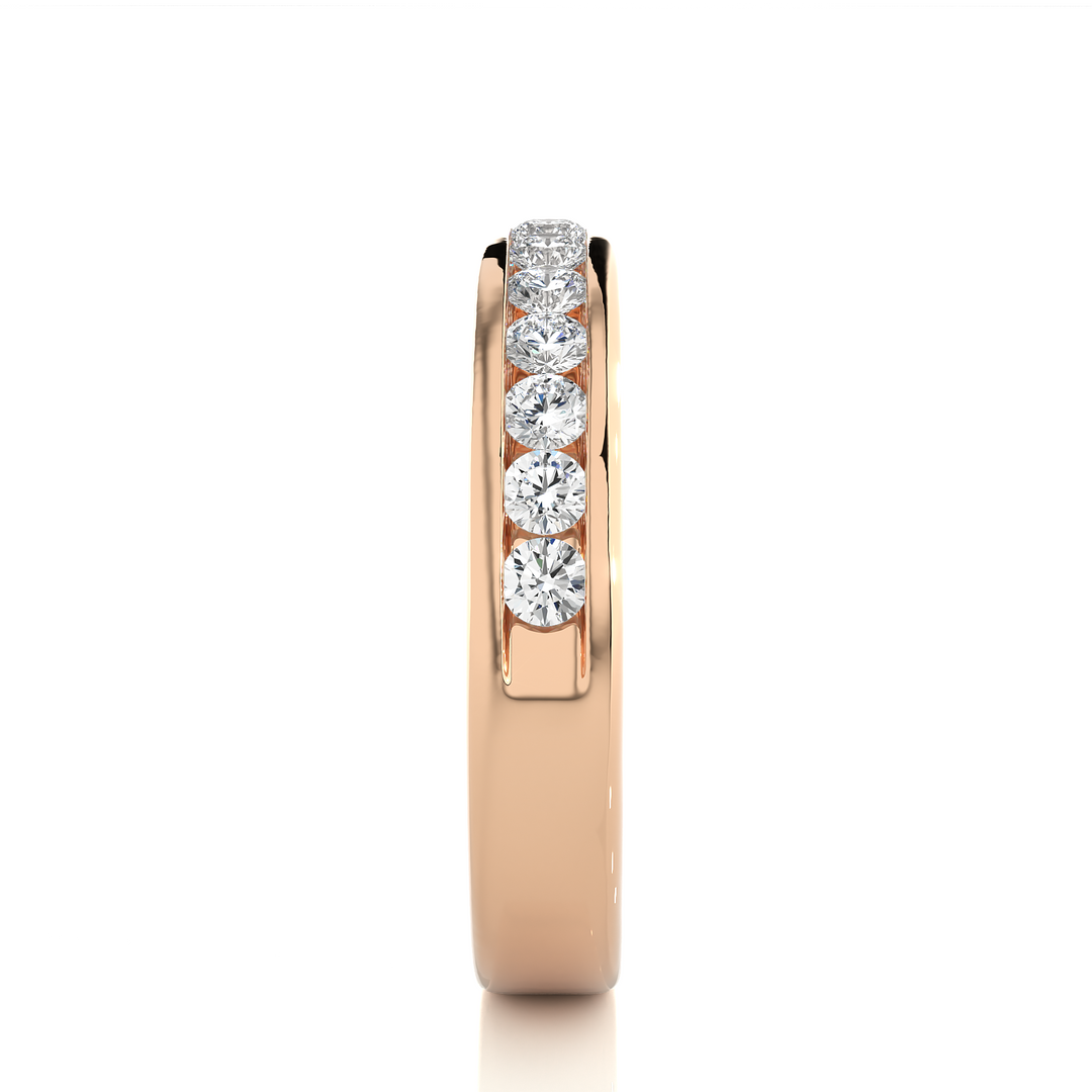2.20 Mm Channel Set Pave Round Moissanite Wedding Band In Rose Gold Loose Moissanite