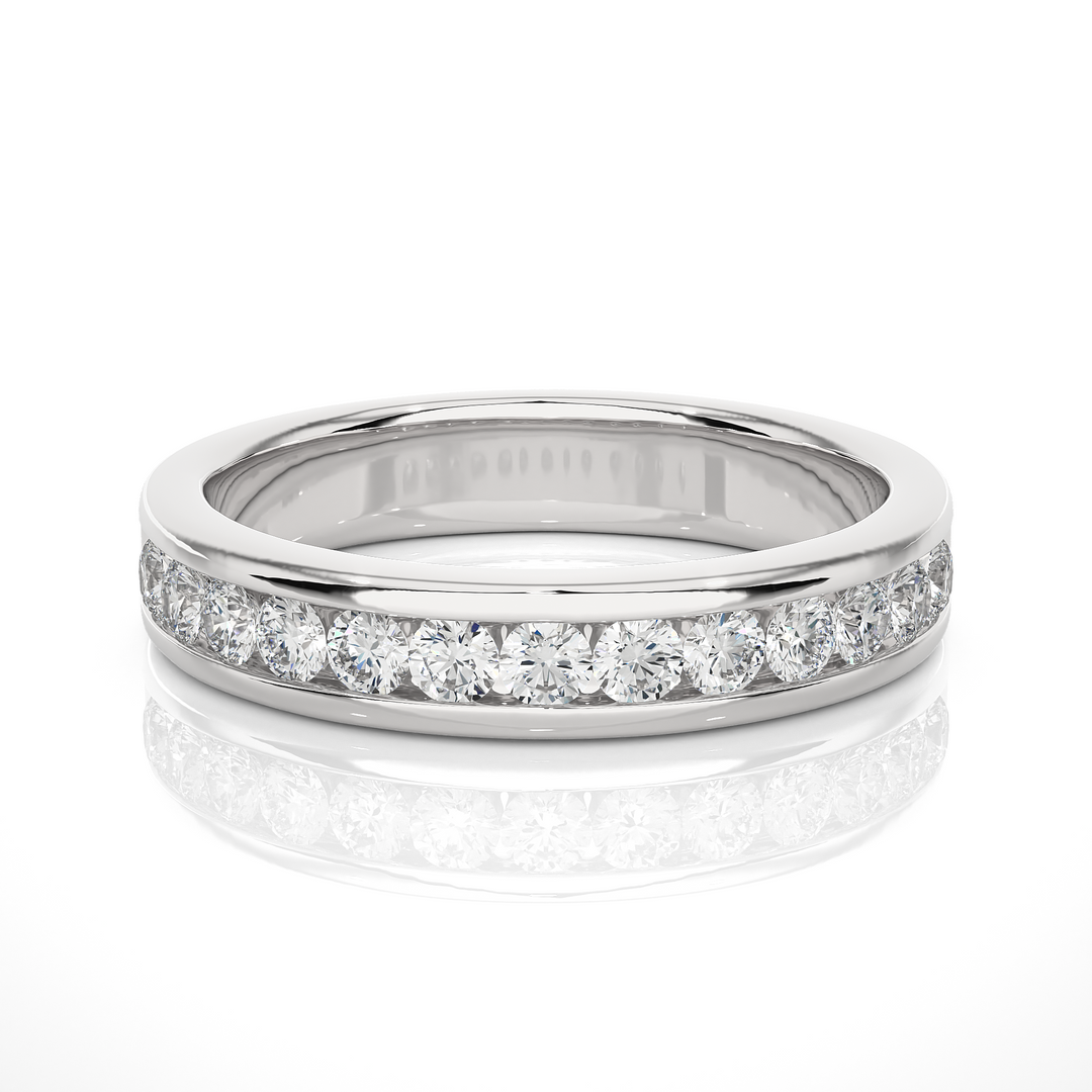 2.20 Mm Channel Set Pave Round Moissanite Wedding Band In Yellow Gold