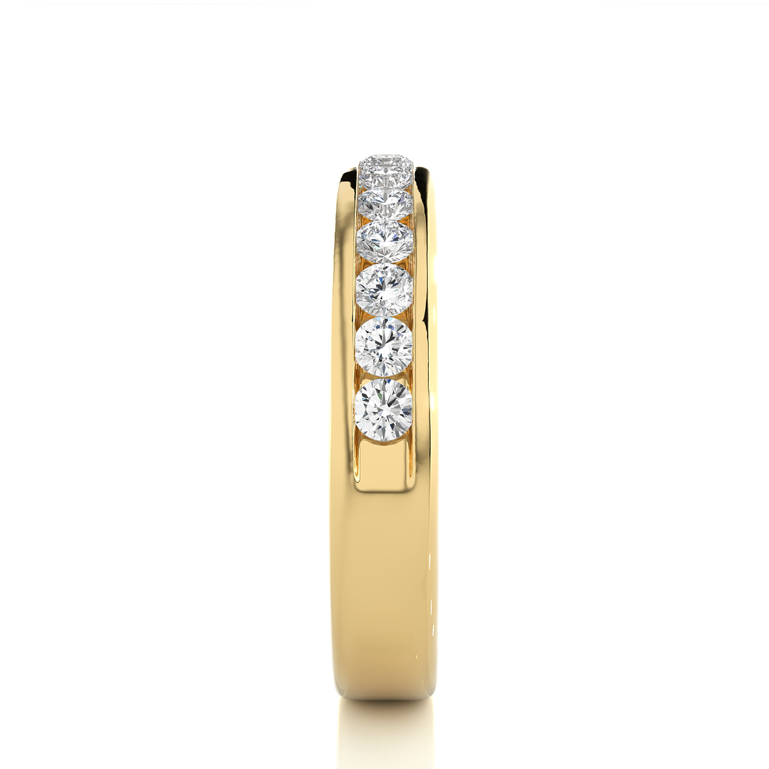 2.20 Mm Channel Set Pave Round Moissanite Wedding Band In Yellow Gold Loose Moissanite