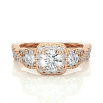 Load image into Gallery viewer, 1.50 Ct Round Moissanite Three Stone Halo Engagement Ring In Rose Gold
