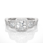 Load image into Gallery viewer, 1.50 Ct Round Moissanite Three Stone Halo Engagement Ring In Silver
