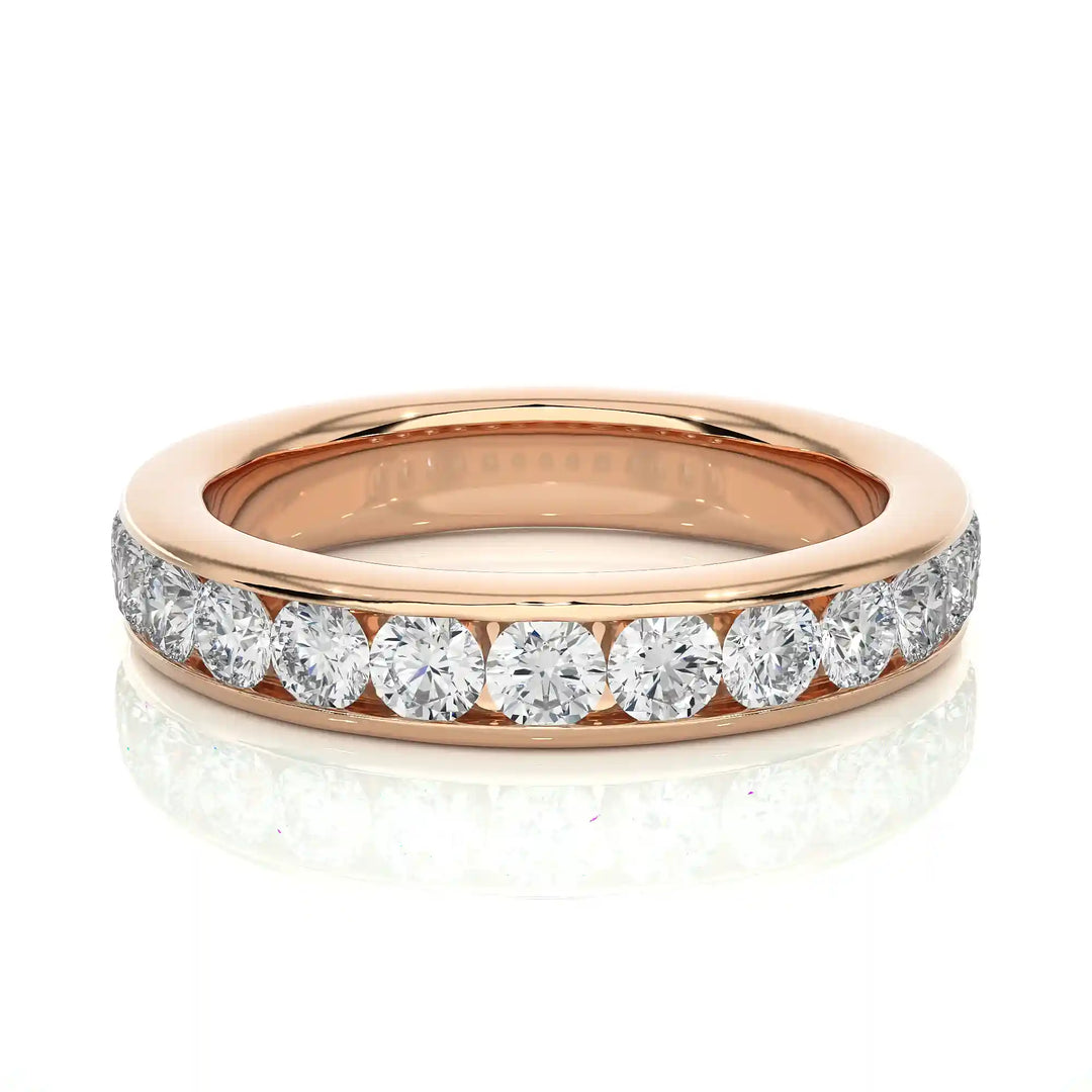 2.70 Mm Channel Set Round Stone Moissanite Band In Rose Gold