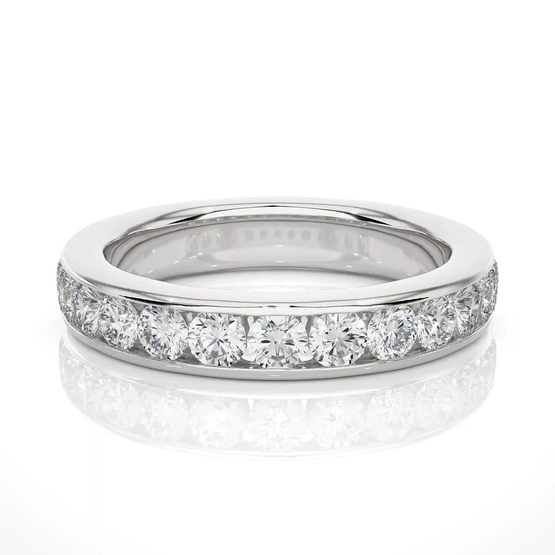 2.70 Mm Channel Set Round Stone Moissanite Band In Silver
