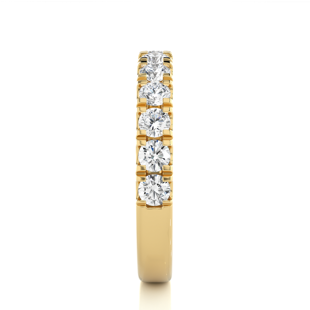 1.5 Ct French V-Split Moissanite Eternity Band in Yellow Gold