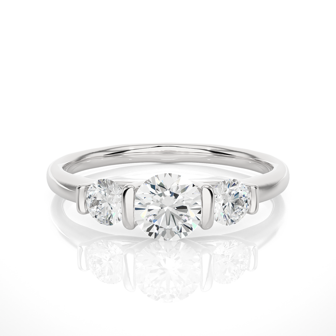 1 Carat Round Cut Moissanite Three Stone Engagement Ring In White Gold