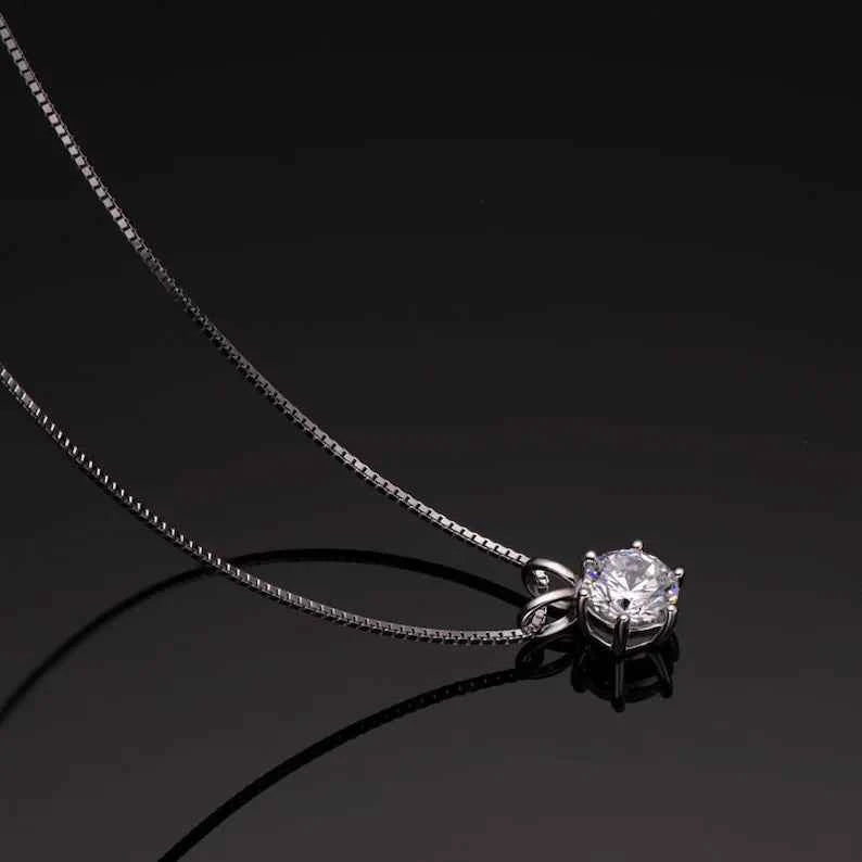 2 Carat Round Cut Solitaire Moissanite Solitaire Pendant in Silver