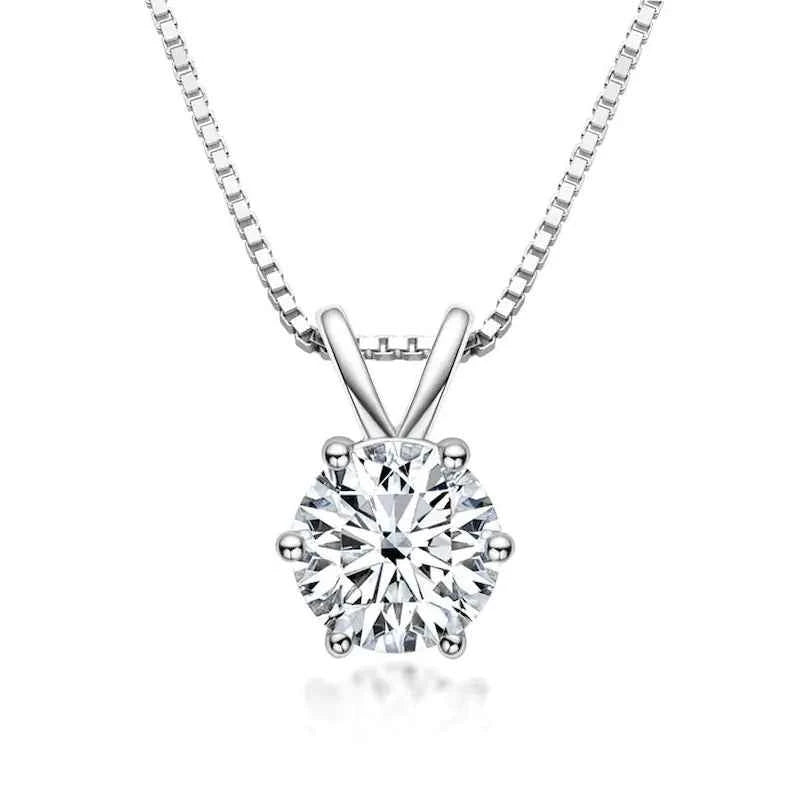 2 carat round cut solitaire moissanite solitaire pendant in silver