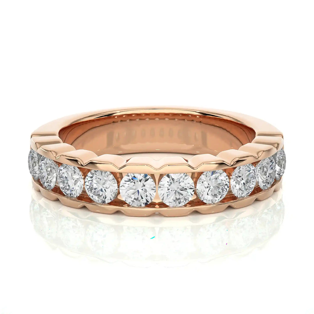 3.00 Mm Pave Set Round Moissanite Band In Rose Gold