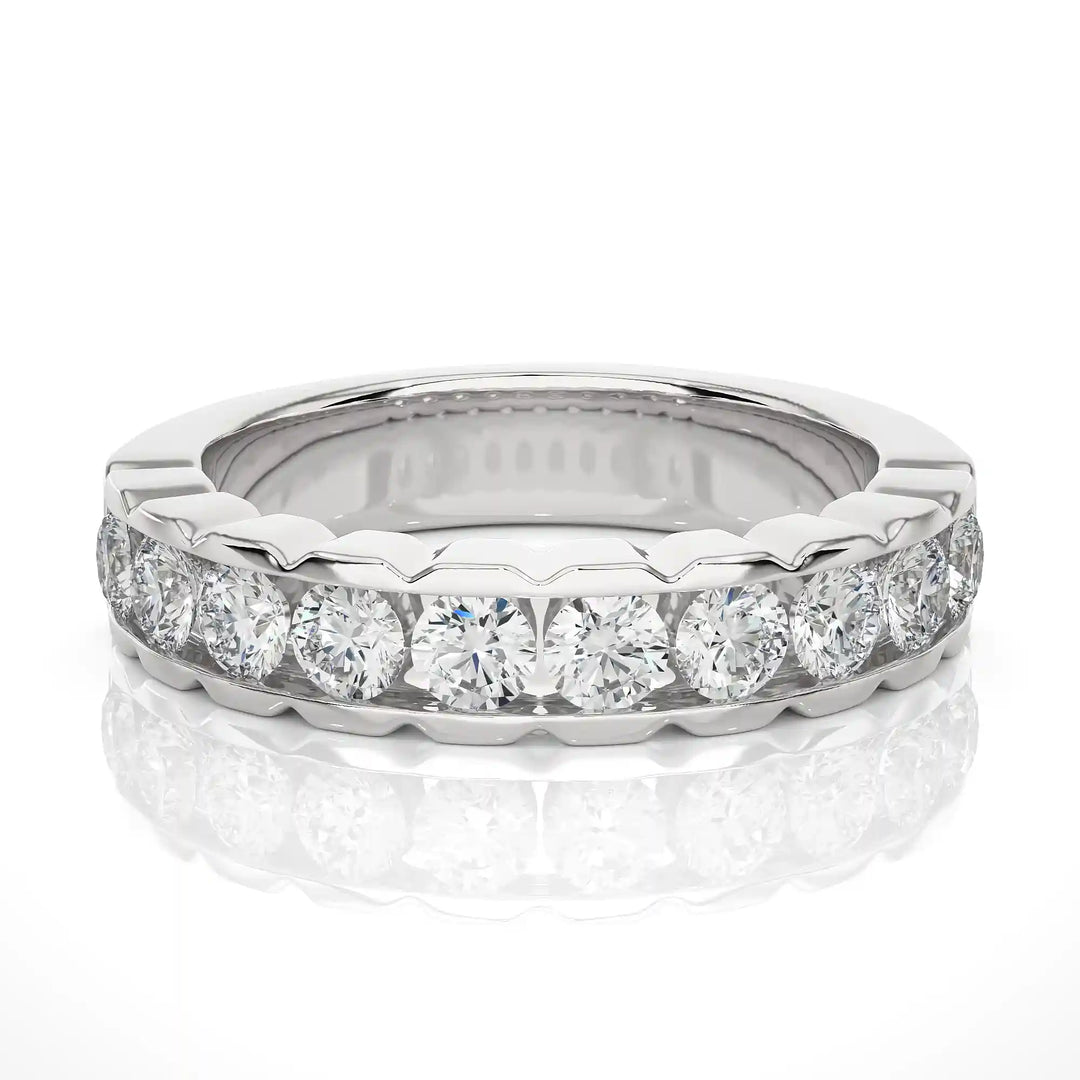 3.00 Mm Pave Set Round Moissanite Wedding Band In Silver
