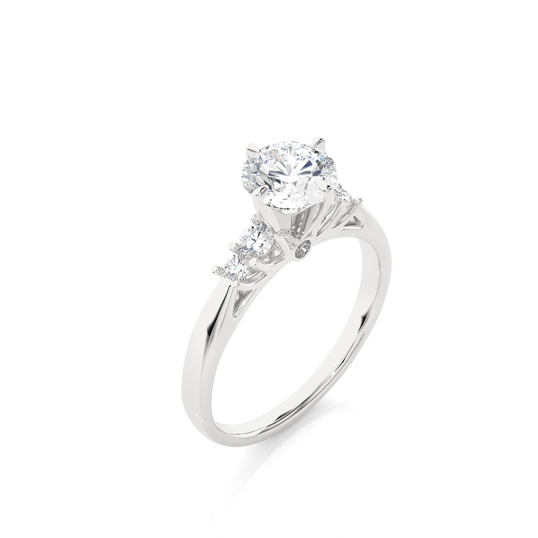 1 Ct Round Cut Moissanite Five Stone Engagement Ring In Silver