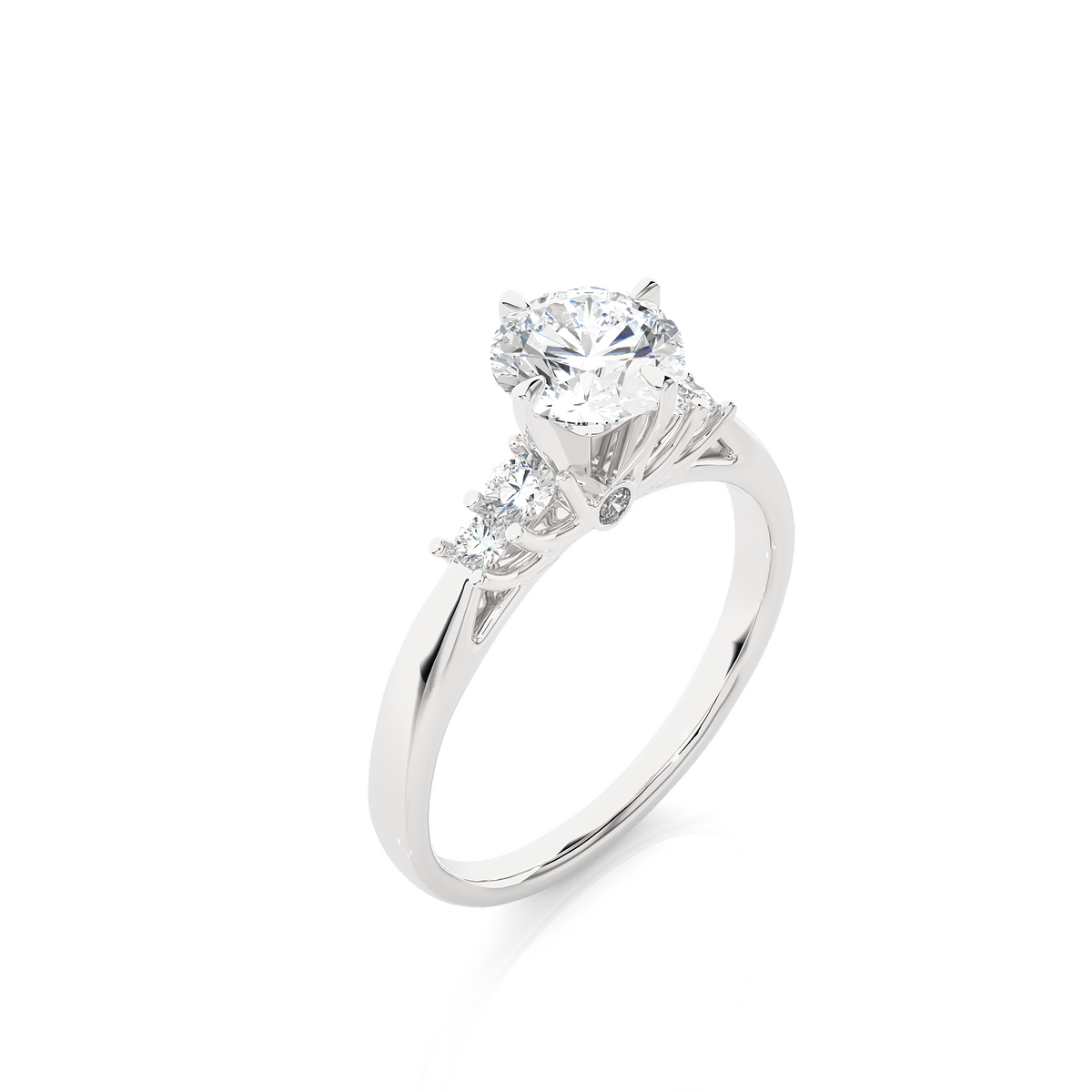 1 ct round cut moissanite five stone engagement ring in silver